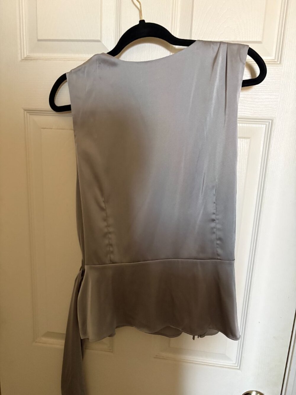 INC Sleeveless Wrap-style Blouse in a Metallic Silver Satin (XL) - Picture 3 of 6